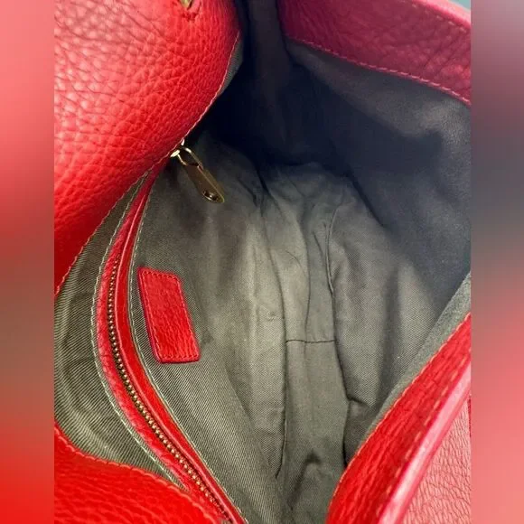 Chloe Marcie Scarlet Red Leather with Burgundy Crossbody Saddle Bag Auth - Picture 14 of 16